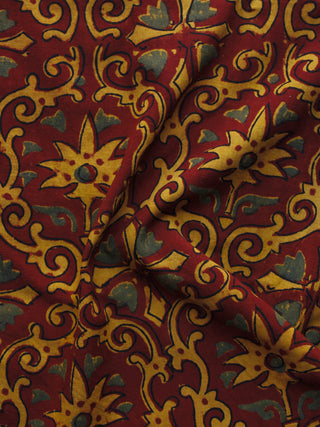 Maroon Rust Orange Green Ajrakh Hand Block Printed Cotton Blouse Fabric - BPA037