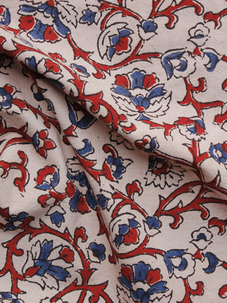 Baby Pink Red Blue Ajrakh Hand Block Printed Cotton Blouse Fabric - BPA061
