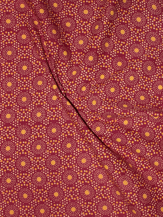 Maroon Orange Block Printed Cotton Fabric Per Meter - F0916707
