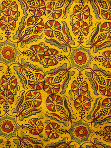 Yellow Rust Green Ajrakh Hand Block Printed Cotton Fabric Per Meter - F003F1611