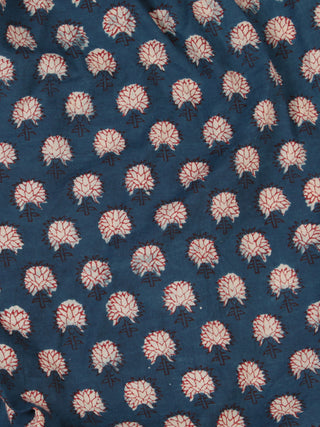 Indigo OffWhite Red Hand Block Printed Cotton Fabric Per Meter - F001F2474