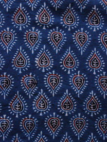 Indigo White Black Maroon Ajrakh Hand Block Printed Cotton Blouse Fabric - BPA0142