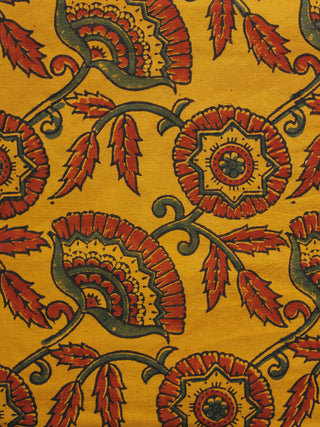 Yellow Rust Green Black Ajrakh Hand Block Printed Cotton Blouse Fabric - BPA062