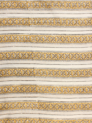 Ivory Mustard Grey Hand Block Printed Cotton Fabric Per Meter - F001F2195