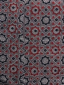 Brown Red Black Ajrakh Printed Cotton Fabric Per Meter - F003F1194