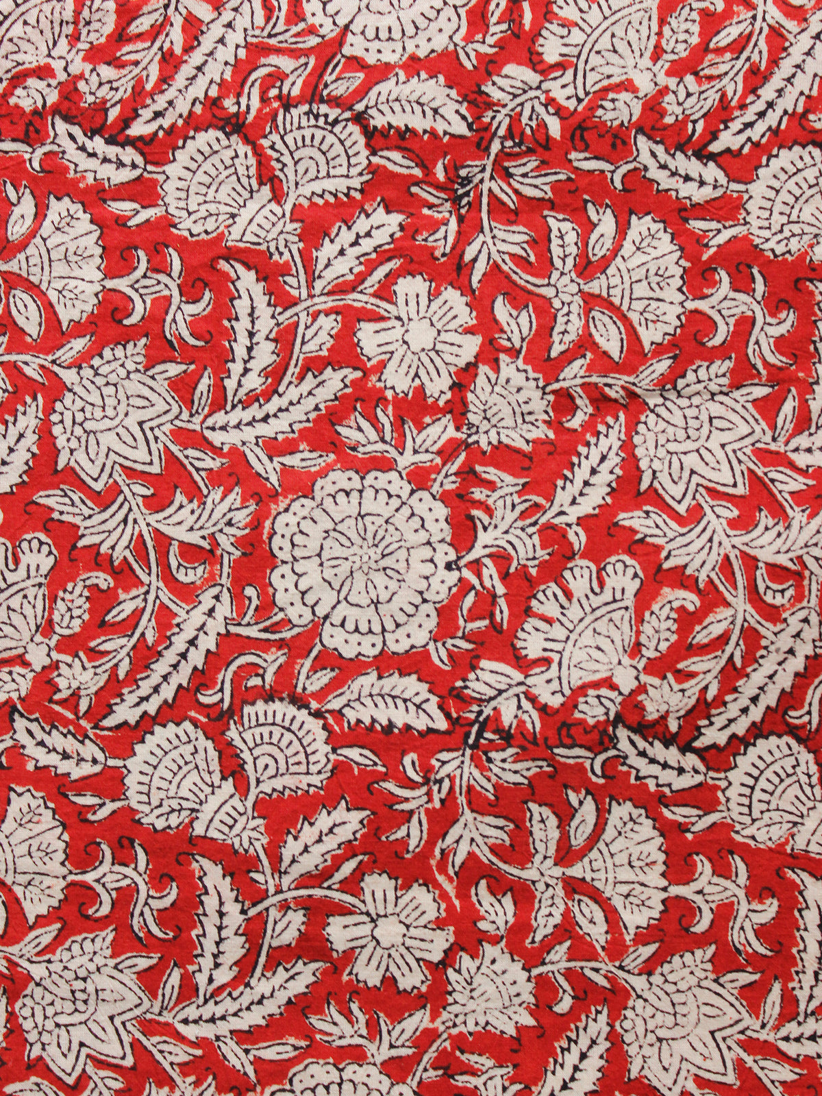 Red Beige Black Hand Block Printed Cotton Fabric Per Meter - F001F1368