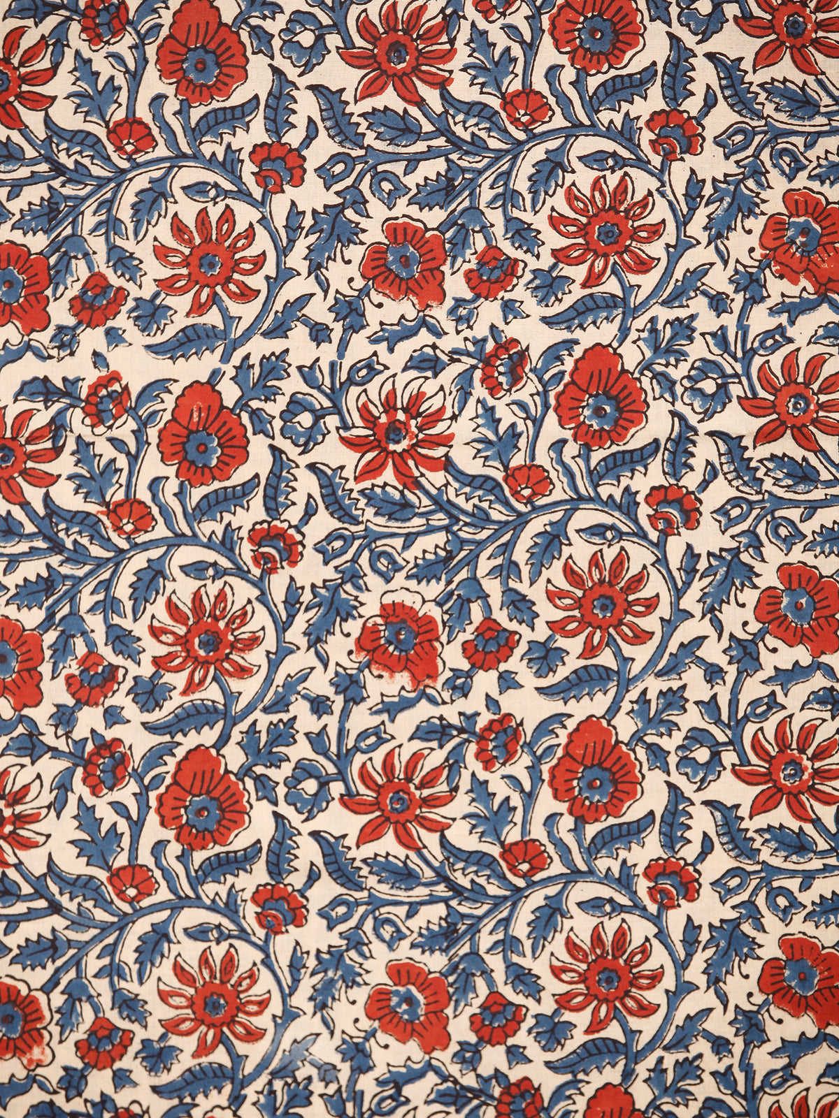 Beige Red Indigo Black Ajrakh Hand Block Printed Cotton Fabric Per Meter - F003F1772