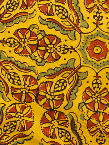 Yellow Rust Green Ajrakh Hand Block Printed Cotton Fabric Per Meter - F003F1611