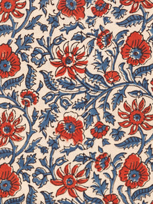Beige Red Indigo Black Ajrakh Hand Block Printed Cotton Fabric Per Meter - F003F1772