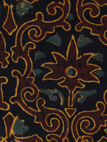 Brown Blue Rust Orange Ajrakh Hand Block Printed Cotton Blouse Fabric - BPA038