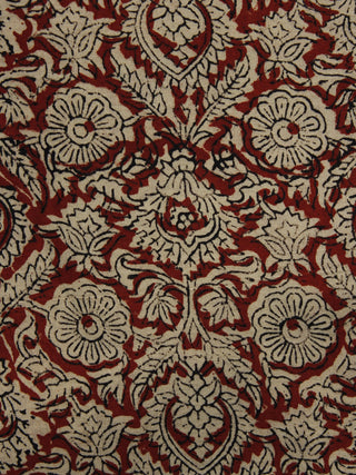 Beige Maroon Black Hand Block Printed Cotton Fabric Per Meter - F001F1084