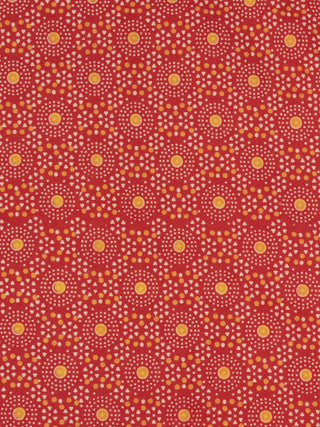 Red Orange Block Printed Cotton Fabric Per Meter - F0916708