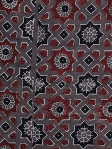 Brown Red Black Ajrakh Printed Cotton Fabric Per Meter - F003F1194