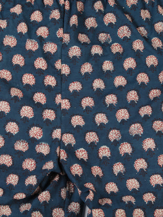 Indigo OffWhite Red Hand Block Printed Cotton Fabric Per Meter - F001F2474