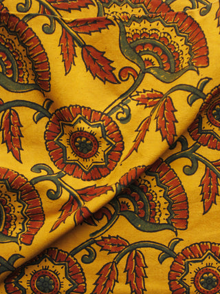 Yellow Rust Green Black Ajrakh Hand Block Printed Cotton Blouse Fabric - BPA062