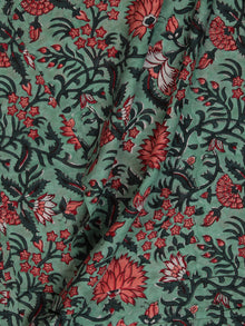 Green Coral White Hand Block Printed Cotton Fabric Per Meter - F001F2362