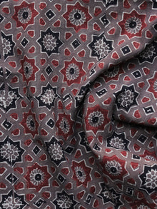 Brown Red Black Ajrakh Printed Cotton Fabric Per Meter - F003F1194