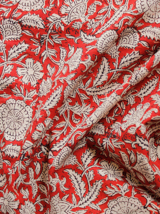 Red Beige Black Hand Block Printed Cotton Fabric Per Meter - F001F1368