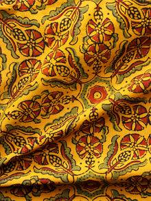 Yellow Rust Green Ajrakh Hand Block Printed Cotton Fabric Per Meter - F003F1611