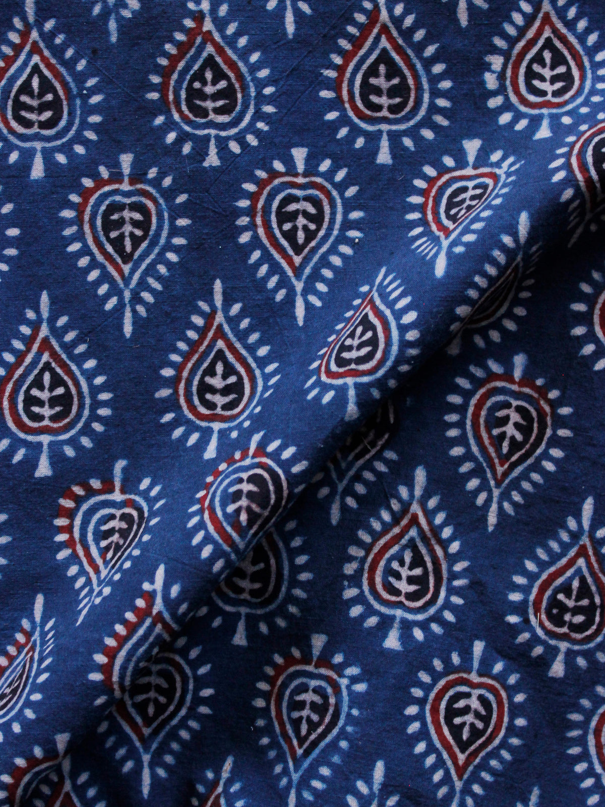 Indigo White Black Maroon Ajrakh Hand Block Printed Cotton Blouse Fabric - BPA0142