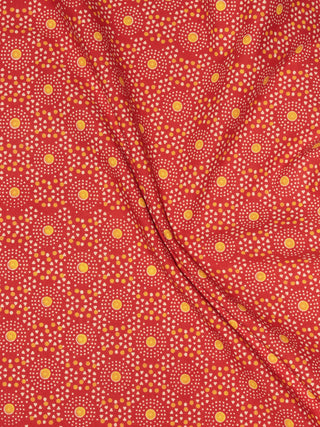 Red Orange Block Printed Cotton Fabric Per Meter - F0916708