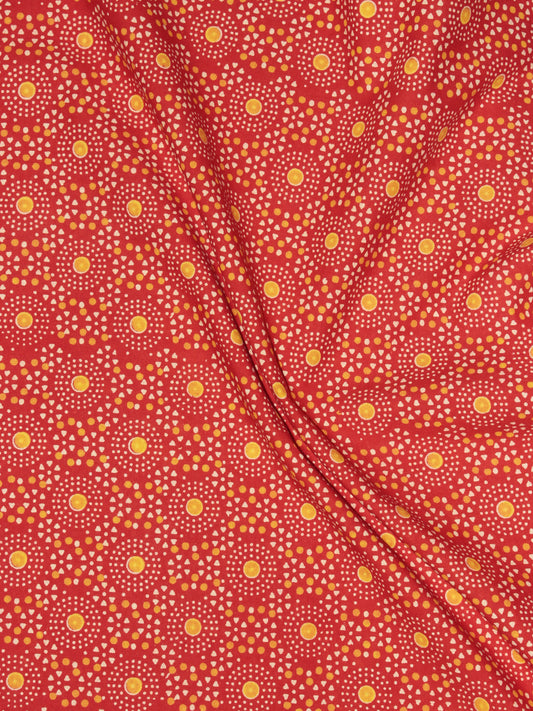 Red Orange Block Printed Cotton Fabric Per Meter - F0916708