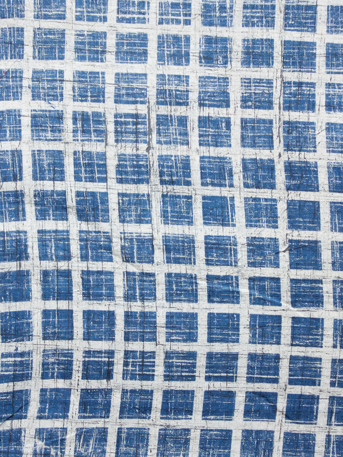 Indigo Grey Check Ajrakh Hand Block Printed Cotton Fabric Per Meter - F003F1542