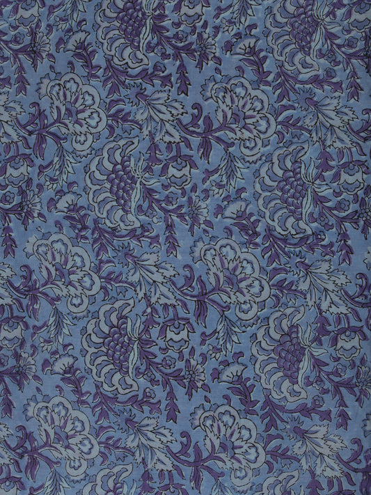 Blue Purple Hand Block Printed Cotton Fabric Per Meter - F001F2366