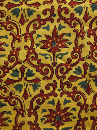 Yellow Maroon Green Ajrakh Hand Block Printed Cotton Blouse Fabric - BPA039
