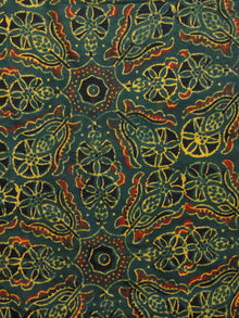 Green Mustard Red Black Ajrakh Hand Block Printed Cotton Fabric Per Meter - F003F1614
