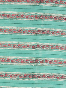 Sea Green Pink Hand Block Printed Cotton Fabric Per Meter - F001F2196