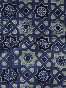 Indigo Olive Green Black Ajrakh Printed Cotton Fabric Per Meter - F003F1195