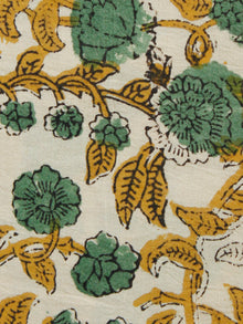Beige Green Mustard Black Hand Block Printed Cotton Fabric Per Meter - F001F1369