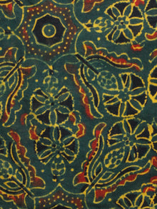 Green Mustard Red Black Ajrakh Hand Block Printed Cotton Fabric Per Meter - F003F1614