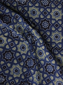 Indigo Olive Green Black Ajrakh Printed Cotton Fabric Per Meter - F003F1195