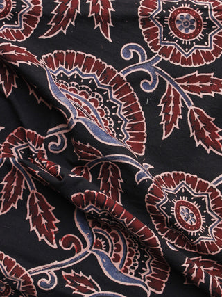 Black Baby Pink Maroon Ajrakh Hand Block Printed Cotton Blouse Fabric - BPA063