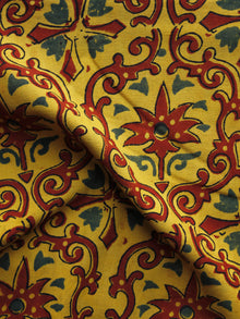 Yellow Maroon Green Ajrakh Hand Block Printed Cotton Blouse Fabric - BPA039