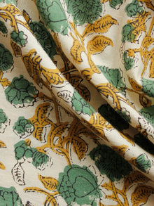 Beige Green Mustard Black Hand Block Printed Cotton Fabric Per Meter - F001F1369