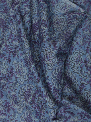 Blue Purple Hand Block Printed Cotton Fabric Per Meter - F001F2366