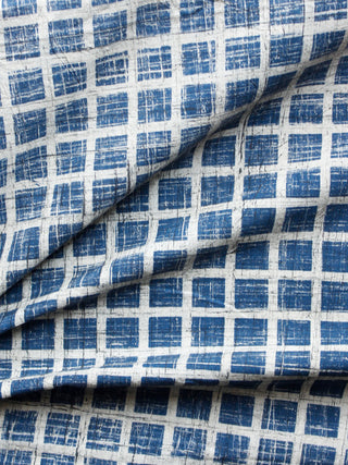Indigo Grey Check Ajrakh Hand Block Printed Cotton Fabric Per Meter - F003F1542