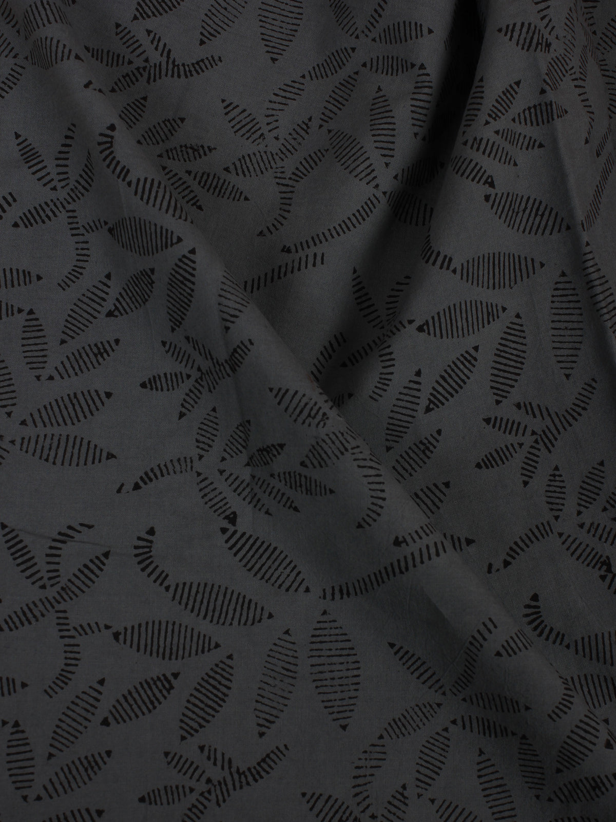 Grey Black Hand Block Printed Cotton Cambric Fabric Per Meter - F0916129