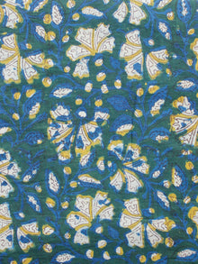 Green Indigo Ivory Mustard Hand Block Printed Cotton Fabric Per Meter - F001F1729