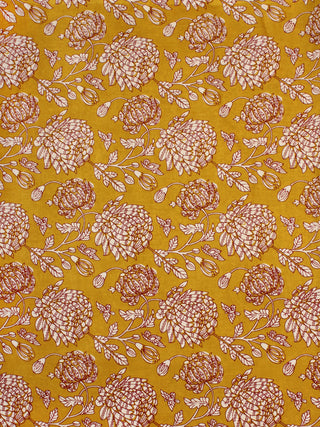 Mustard Maroon OffWhite Block Printed Cotton Fabric Per Meter - F001F2243