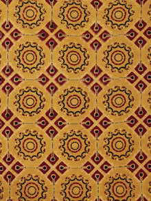 Mustard Yellow Maroon Black Ajrakh Printed Cotton Fabric Per Meter - F003F865