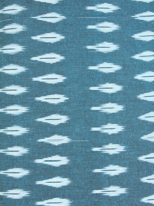 Steel Blue Ivory Hand Woven Ikat Handloom Cotton Fabric Per Meter - F002F2418
