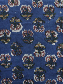 Blue Red Brown Hand Block Printed Cotton Fabric Per Meter - F003F1304