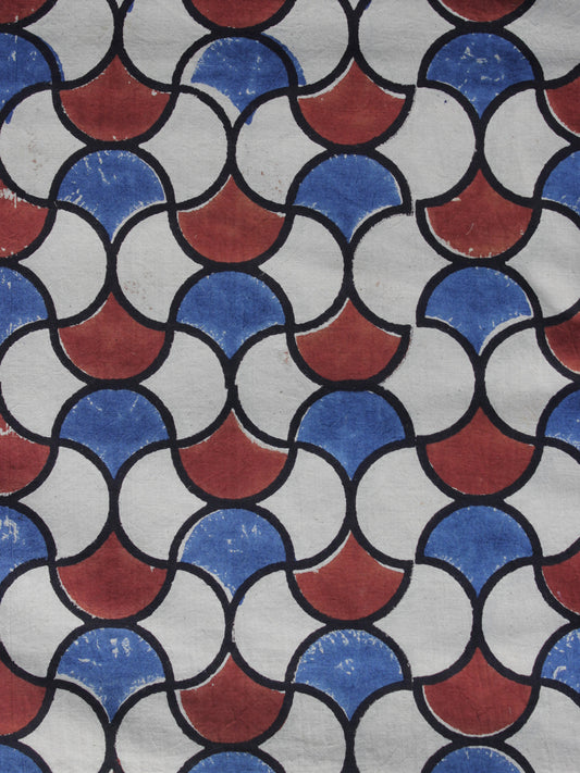 Ivory Blue Red Ajrakh Printed Cotton Fabric Per Meter - F003F1160