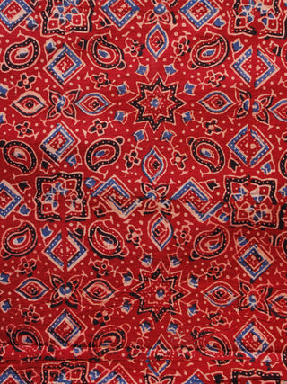 Red Black Blue Ivory Ajrakh Hand Block Printed Cotton Fabric Per Meter - F003F1578