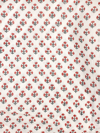 White Red Green Hand Block Printed Cotton Fabric Per Meter - F001F2329