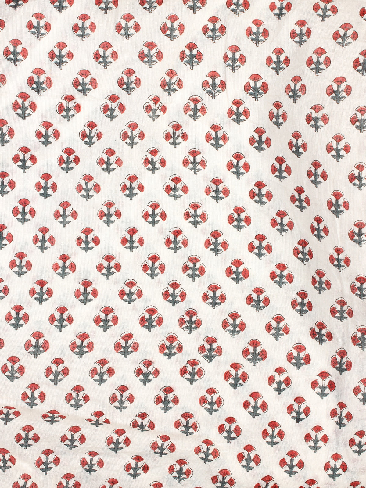 White Red Green Hand Block Printed Cotton Fabric Per Meter - F001F2329